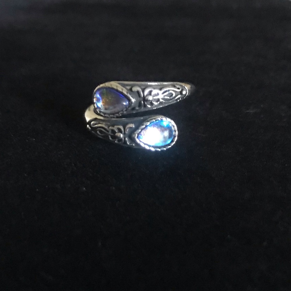 Sterling-Style Adjustable Teardrop Blue Moonstone Ring